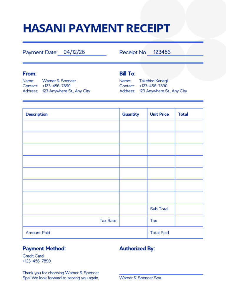 EXAMPLE RECEIPT | PDF