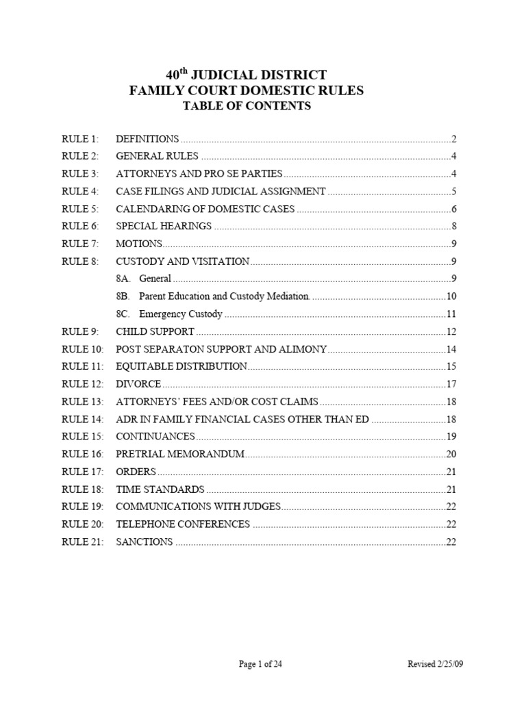 40th Judicial District Family Court Domestic Rules | PDF | Mediation ...
