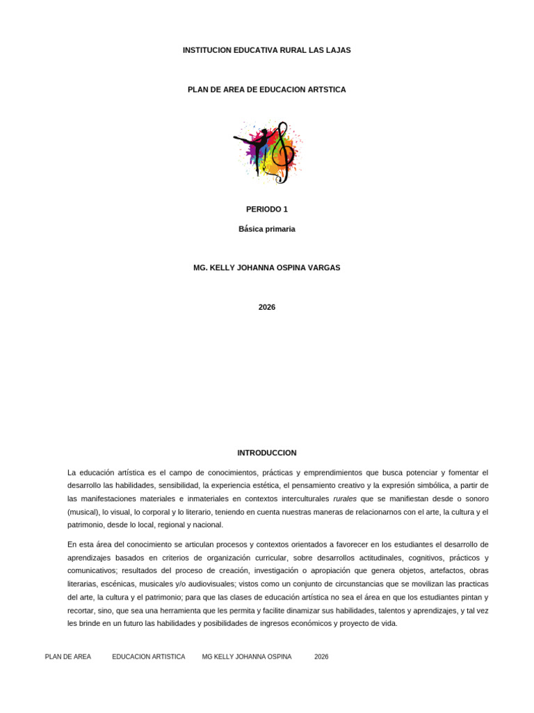Plan Area Artistica 2026 | PDF | Educación en artes visuales | Dibujo