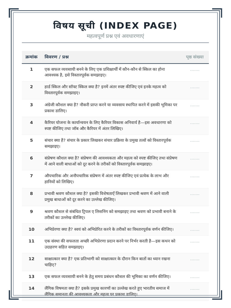 Question Index Sheet | PDF