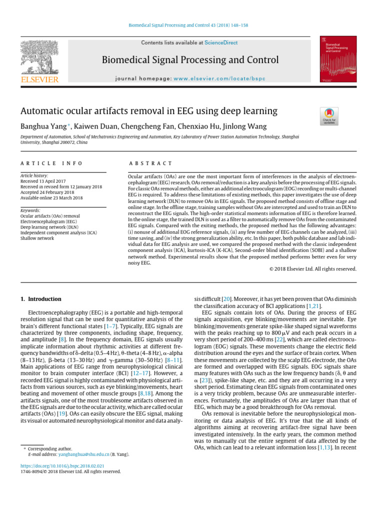 Automatic Ocular Artifacts Removal in EEG Using Deep Learning | PDF ...