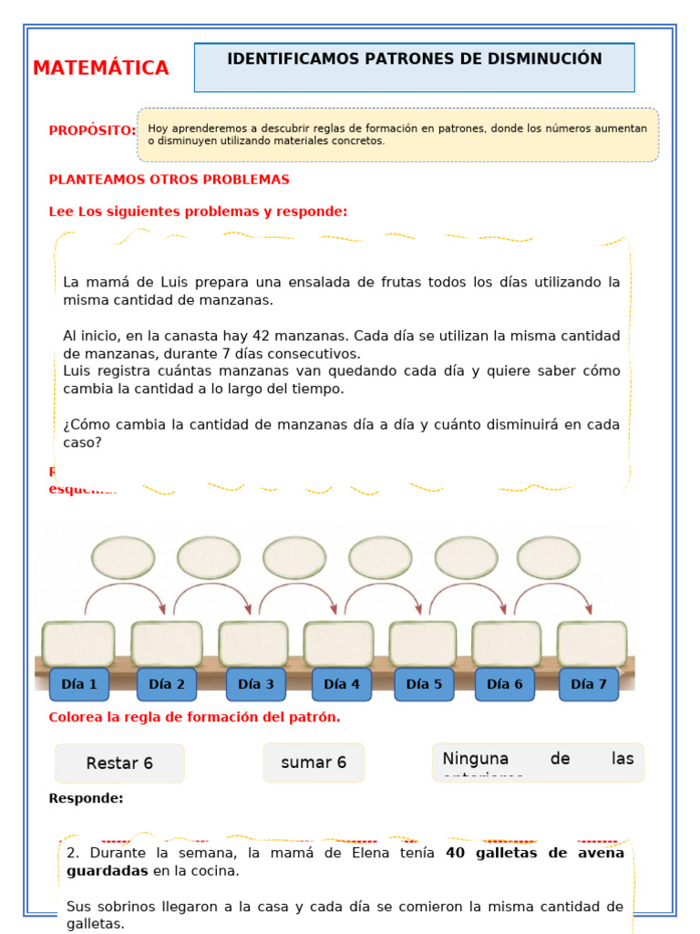 Ficha Juev 30 Mate Identificamos Patrones de Disminución | PDF