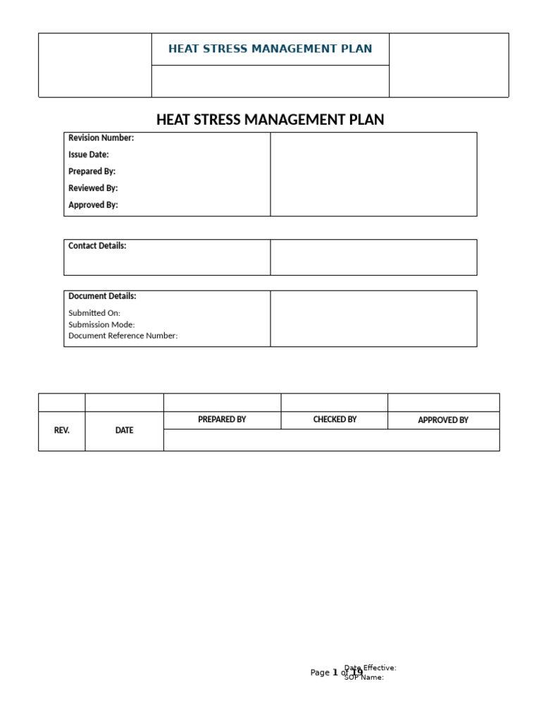 Heat-Stress-Management-Plan-template | PDF | Dehydration | Hyperthermia