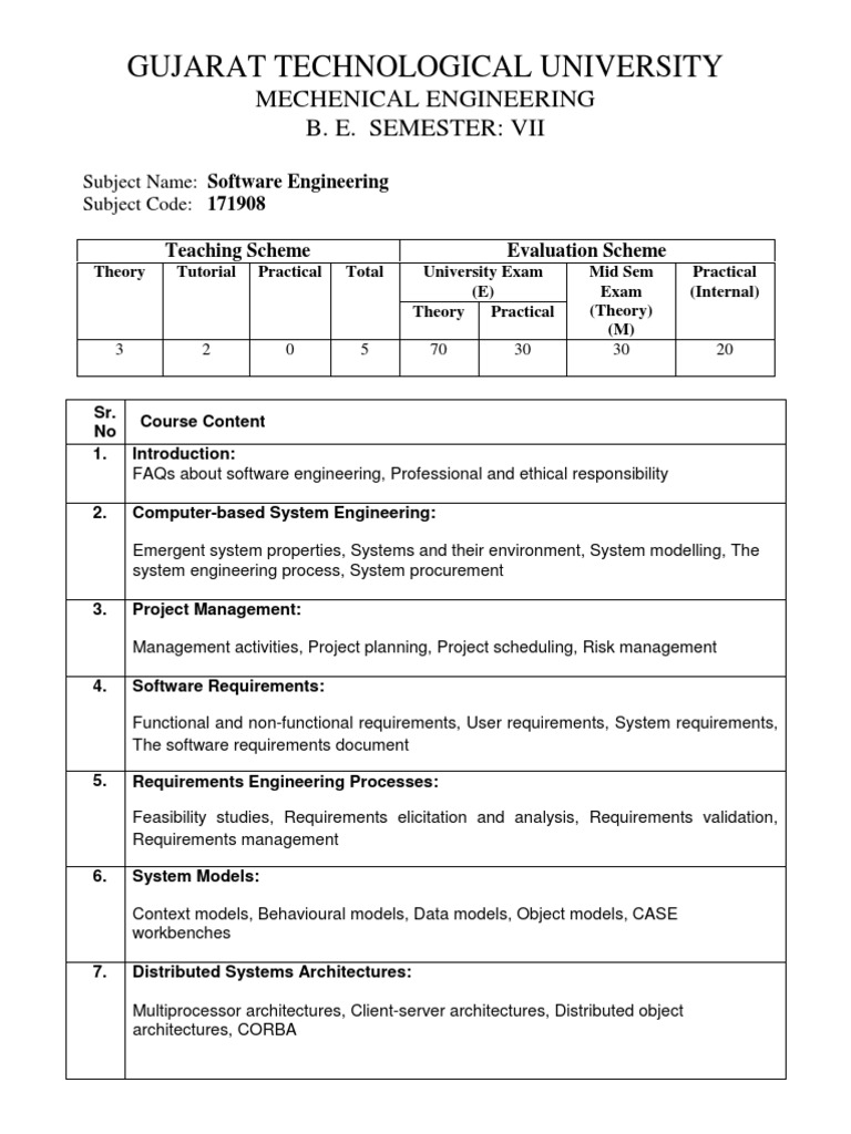 Software Engineering GTU Syllabus PDF Reliability Engineering