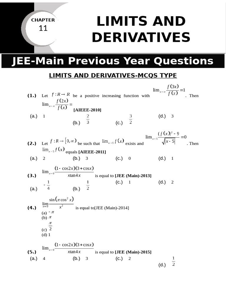 11.Limits and Derivatives | PDF | Function (Mathematics) | Mathematical ...