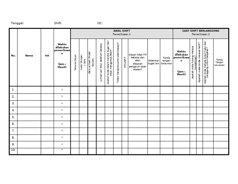 Fit for Work Check Sheet | PDF