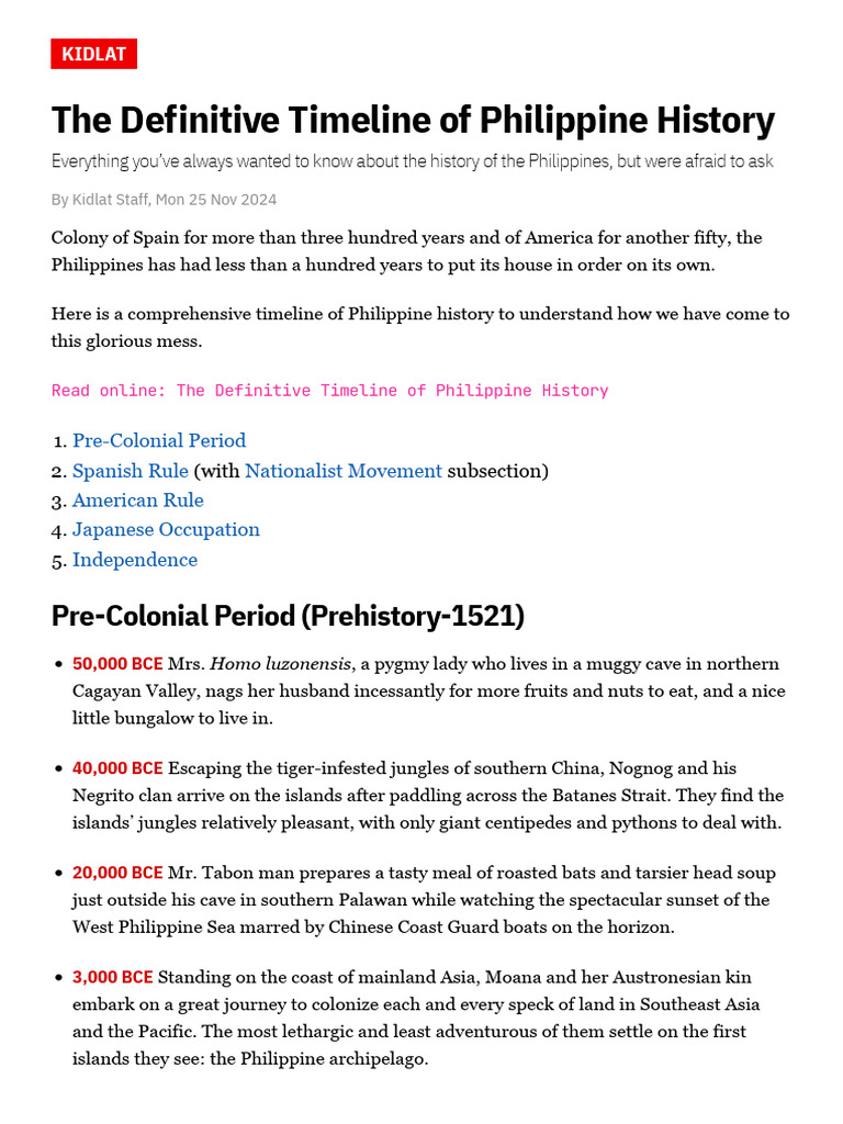 Definitive Timeline of Philippine History Copy | PDF | Philippines ...