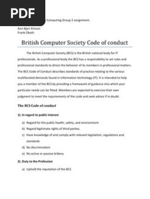 British Computer Society Code Of Conduct Pdf Confidentiality Integrity