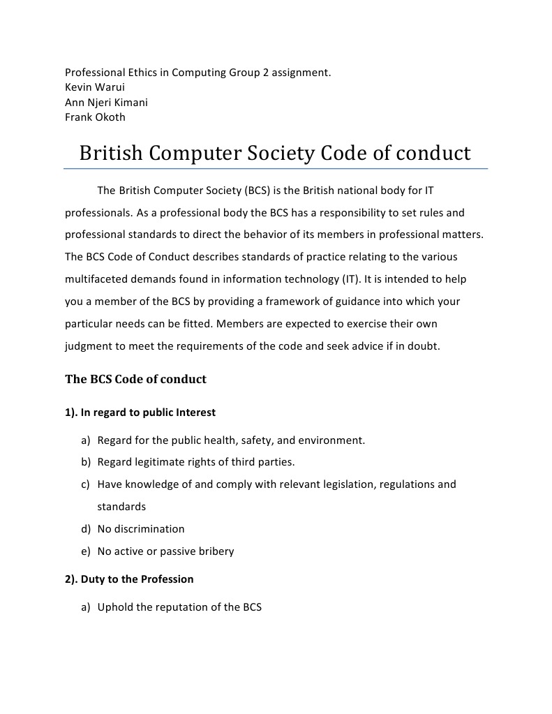 British Computer Society Code Of Conduct Pdf Confidentiality Integrity