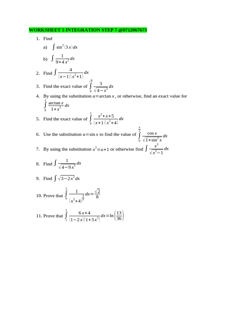 Step 7 Worksheet 5 Integration | PDF