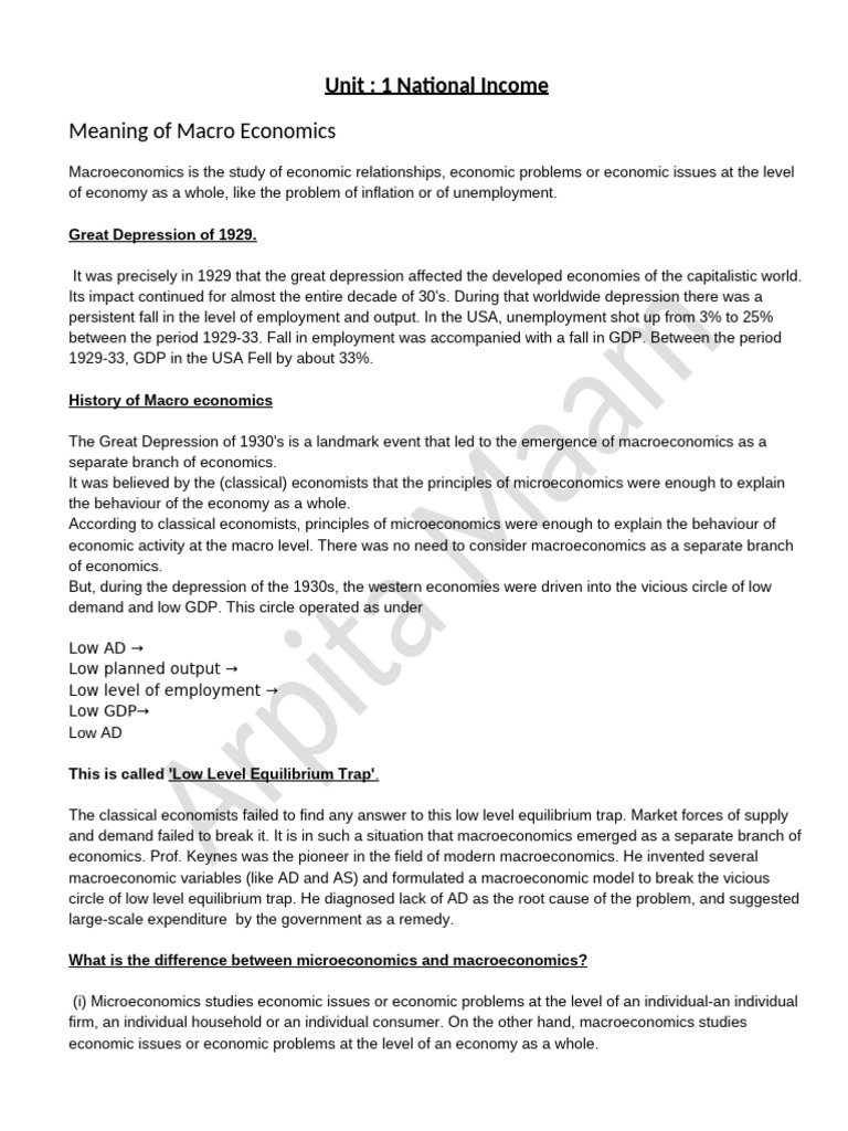 Notes of National Income | PDF | Macroeconomics | Gross Domestic Product