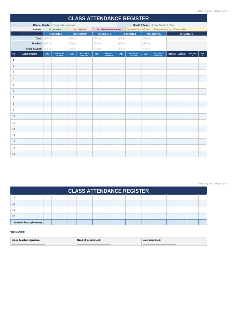 Class Register | PDF