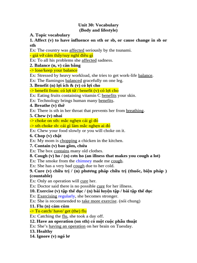 Unit 30. Vocabulary (Example Sentences) | PDF