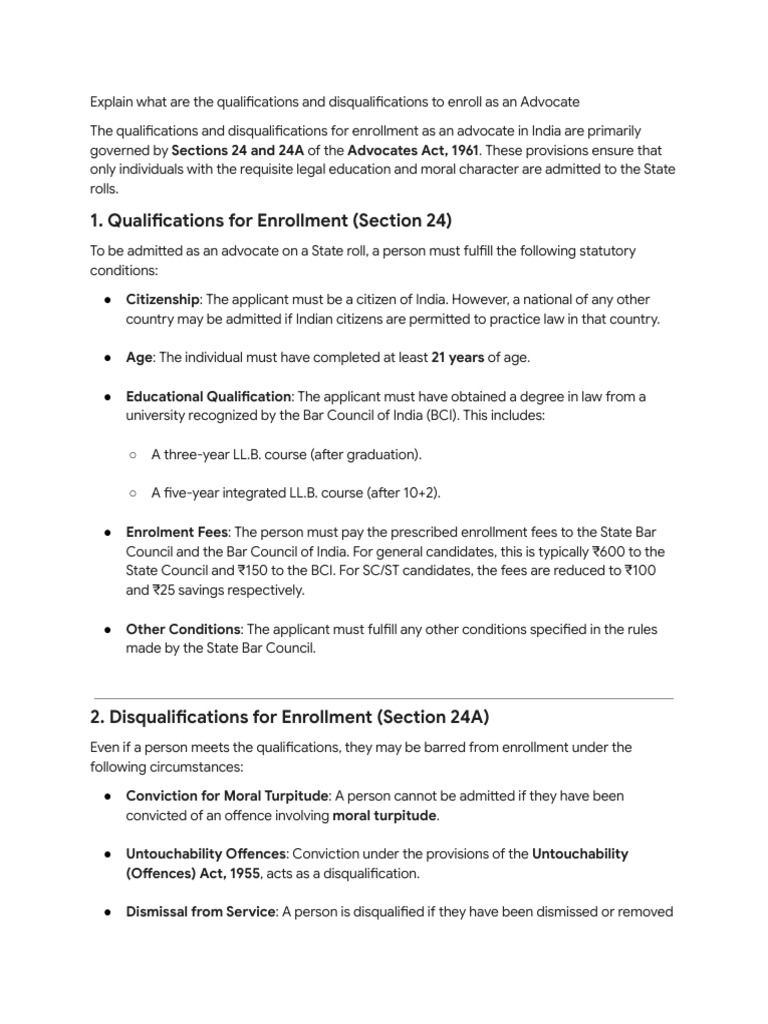 Qualification and Disqualification of Advocates From Gemini | PDF ...