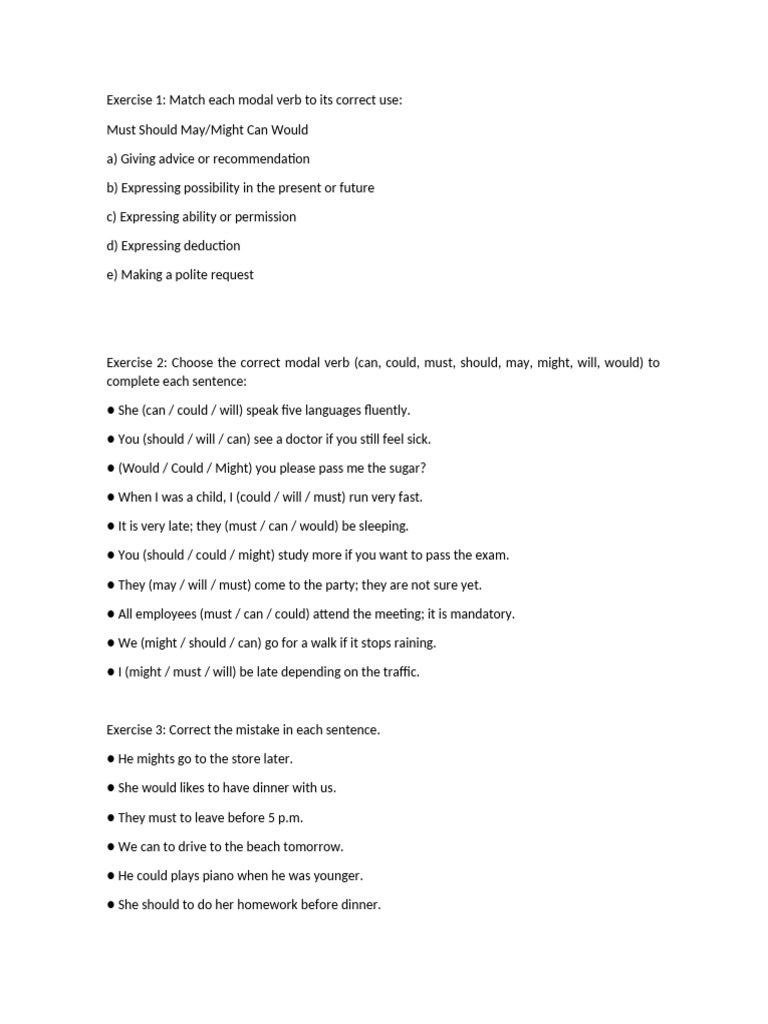Exercise Modal Verbs | PDF