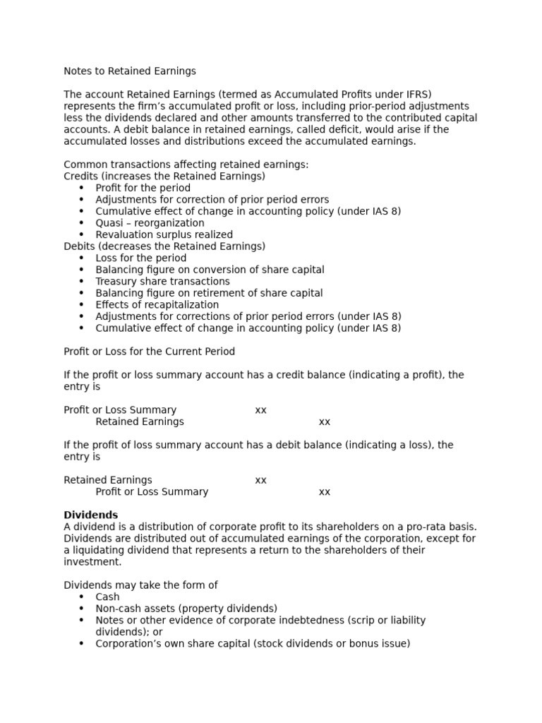 Notes to Retained Earnings | PDF | Dividend | Retained Earnings