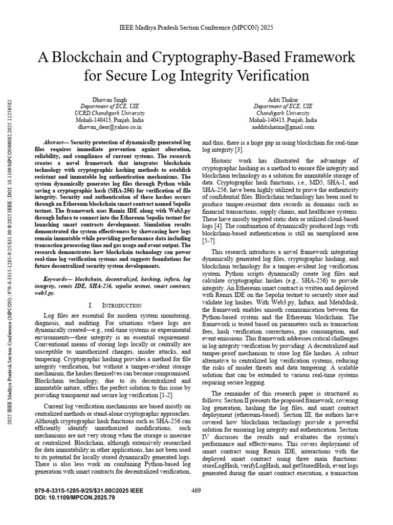 A Blockchain and Cryptography-Based Framework for Secure Log Integrity ...