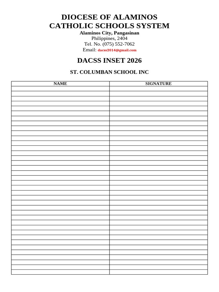 Dacss Inset 2026 Registration Sheet | PDF