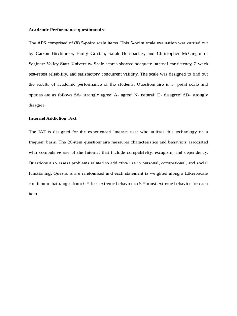 Academic Performance Questionnaire | PDF | Likert Scale | Behavioural ...