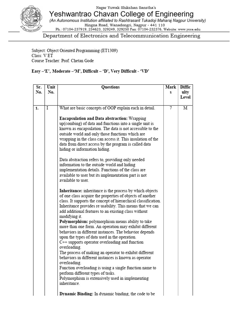 OOP Question Bank SolutionUpdated 30 7 | PDF | Object Oriented ...