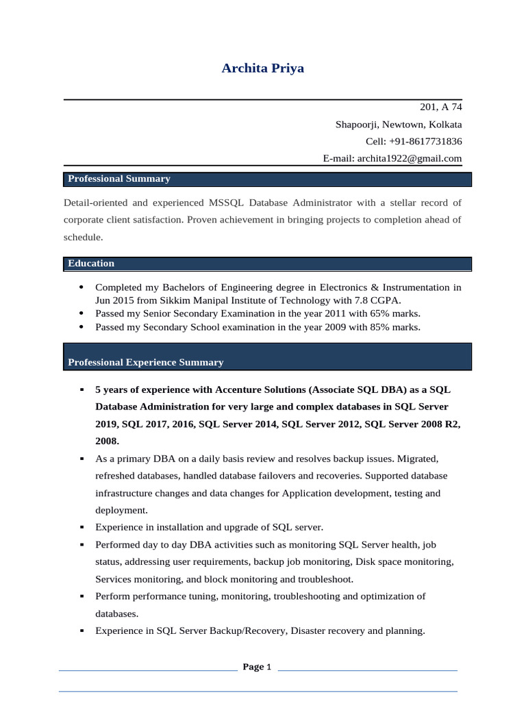 Archita Resume | PDF | Databases | Microsoft Sql Server