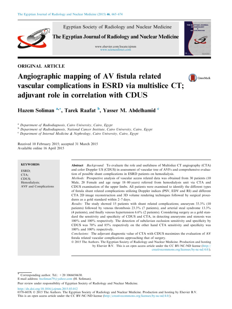 Angiographic Mapping of AV Fistula Related Vascular Complications | PDF ...