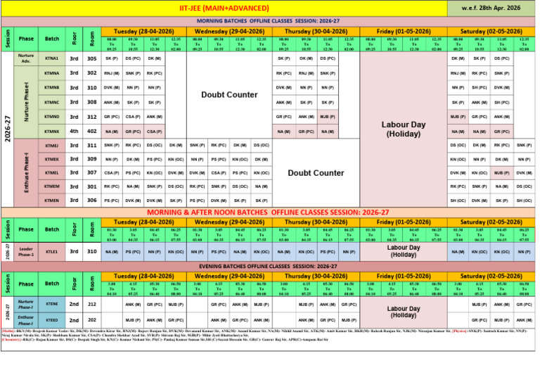 IIT-JEE Time Table (28-04 to 02-05-2026) | PDF