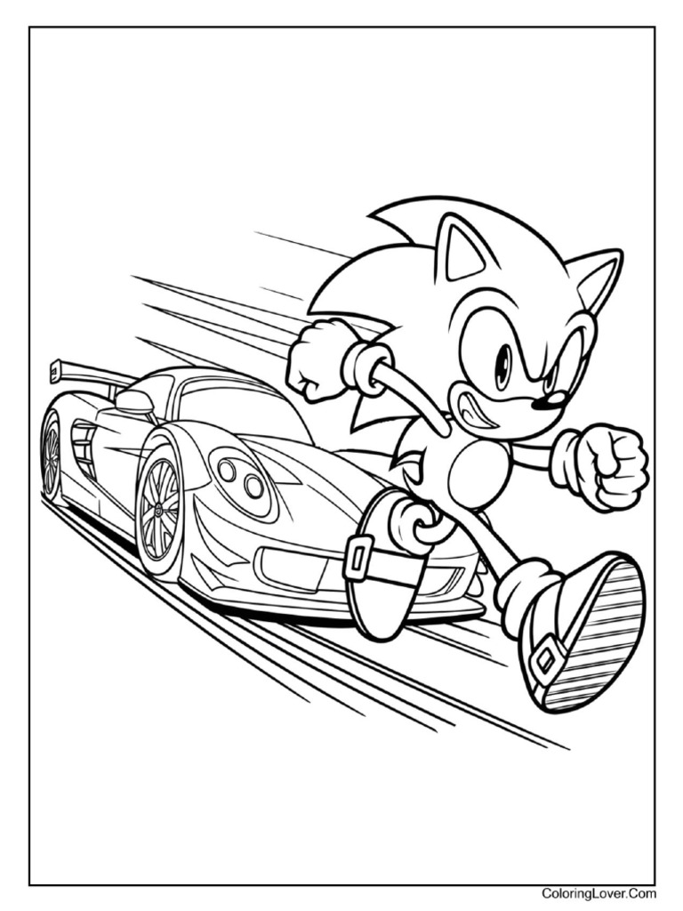 Sonic Racing Against a Fast Car Coloring Sheet | PDF