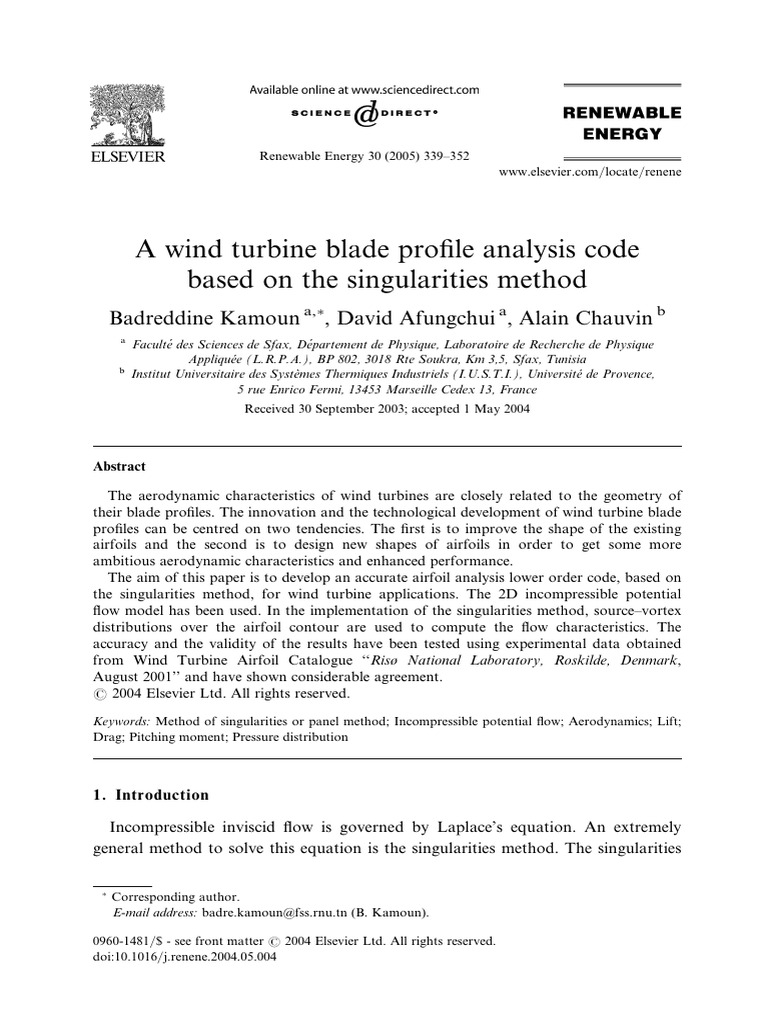A Wind Turbine Blade Profile Analysis Code Based on the Singularities ...