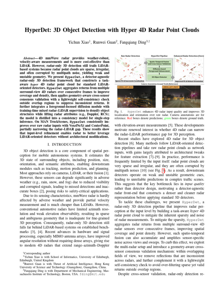 3D Object Detection with Hyper 4D Radar Point Cloud | PDF | Radar | Lidar