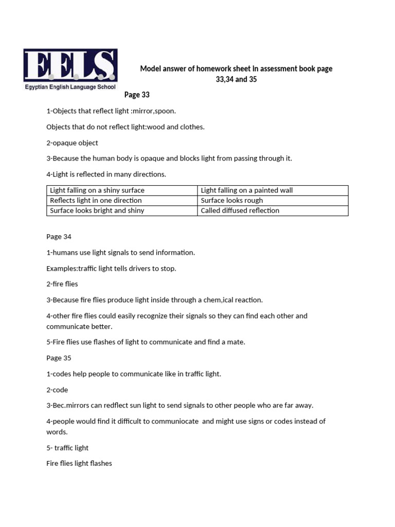 Model Answer of Homework Sheet in Assessment Book Page 33,34 and 35 | PDF