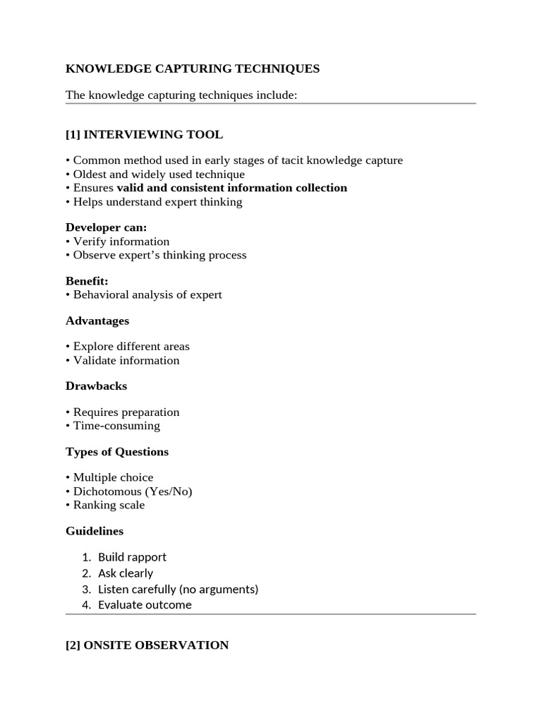 Knowledge Capturing Techniques (1) | PDF | Brainstorming | Expert