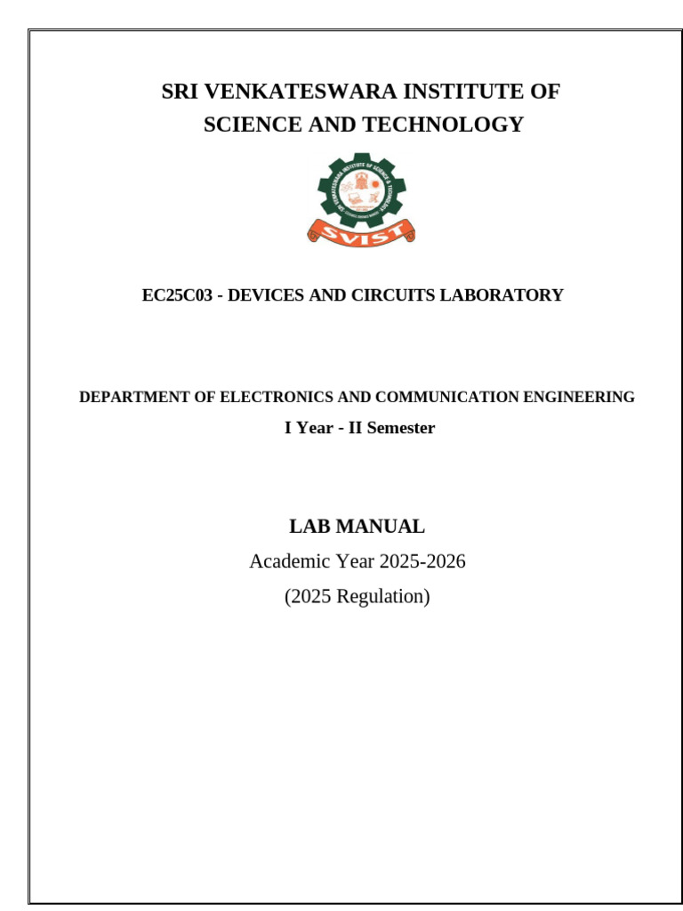 Ec25c03- Devices and Circuits Lab Manual (1) | PDF | P–N Junction ...