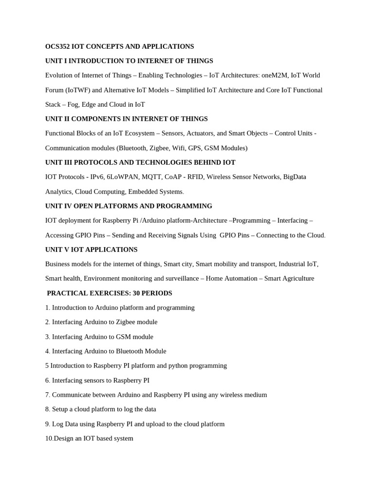 OCS352 IOT CONCEPTS AND APPLICATIONS | PDF | Internet Of Things ...