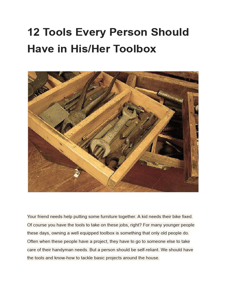 12 Tools Every Person Should Have in His_Her Toolbox | PDF | Nut ...