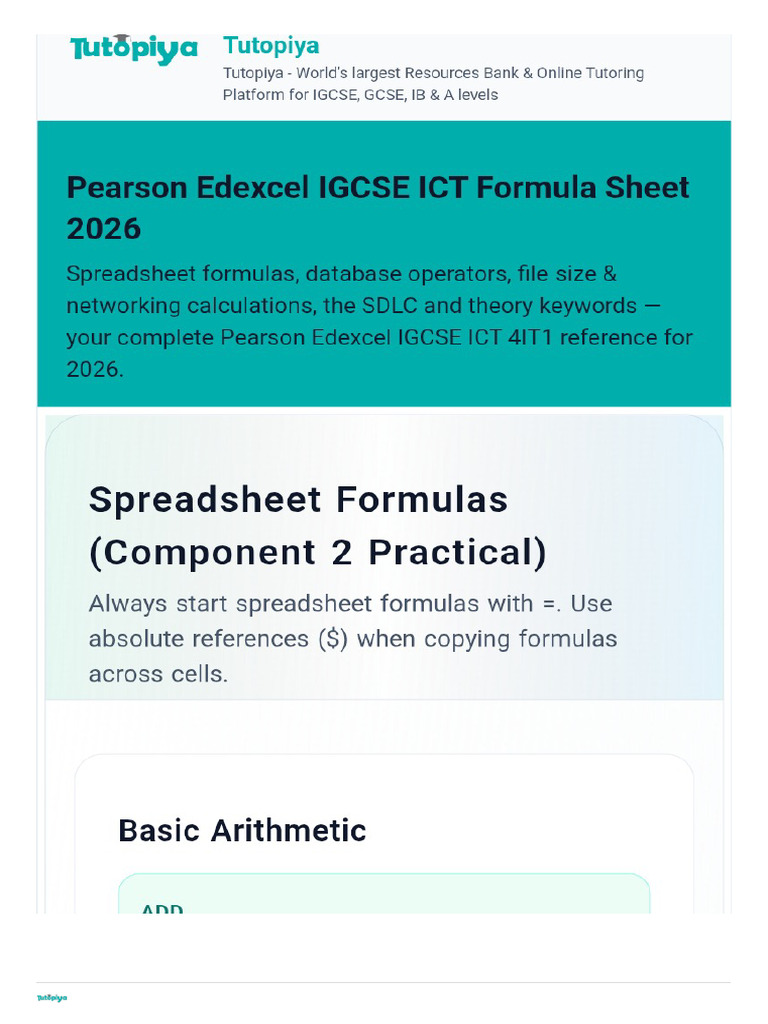 Edexcel Igcse Ict Formula Sheet | PDF | Vocational Education ...
