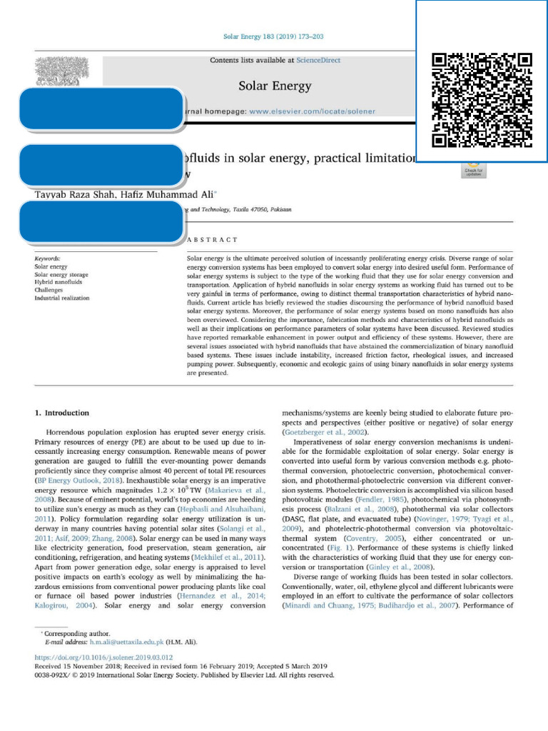 Applications of hybrid nanofluids in solar energy, practical ...