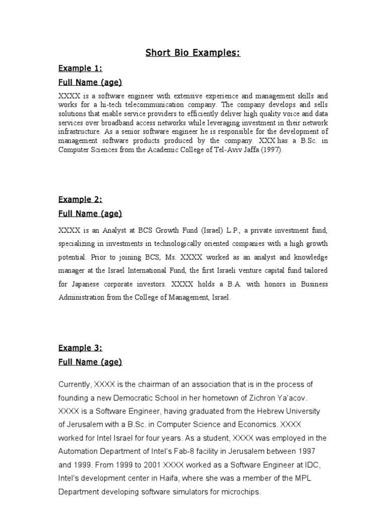 Short Bio Examples for Professionals | PDF