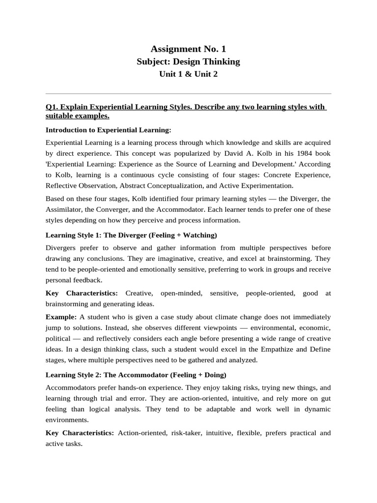 Design Thinking Assignment | PDF | Design Thinking | Learning Styles