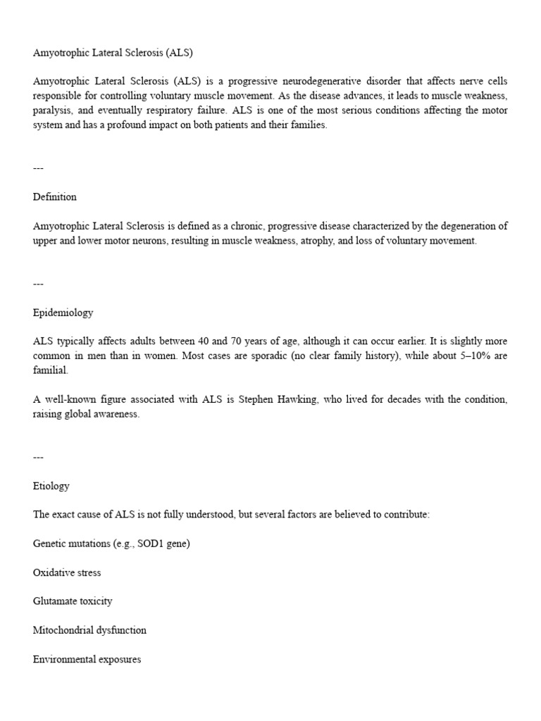 Amyotrophic Lateral Sclerosis (ALS) | PDF | Diseases And Disorders ...