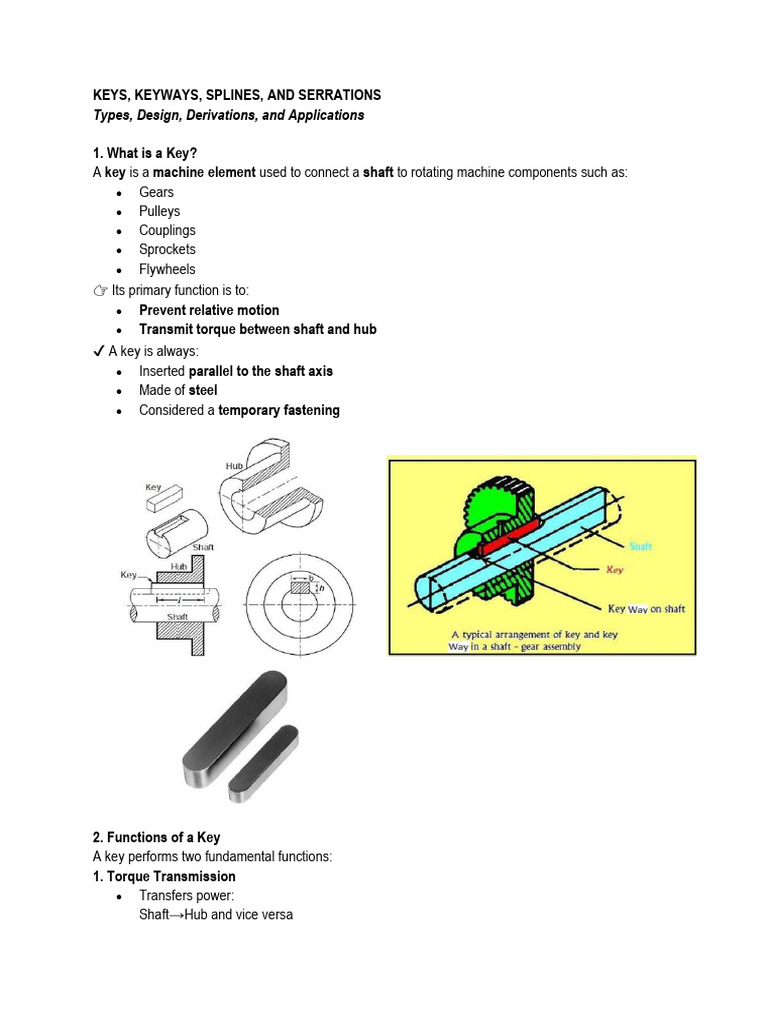 KEYS, KEYWAYS, SPLINES, AND SERRATIONS | PDF | Gear | Mechanical ...