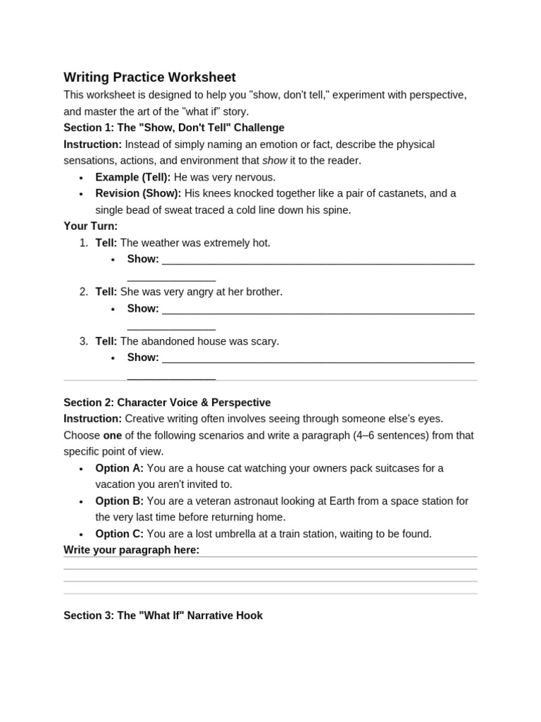 Writing Practice Worksheet | PDF
