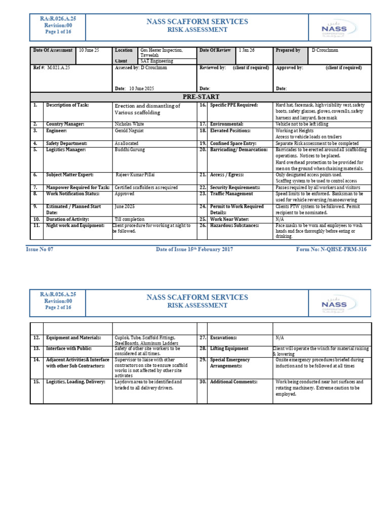 Risk Assessment for Scaffolding | PDF | Personal Protective Equipment ...