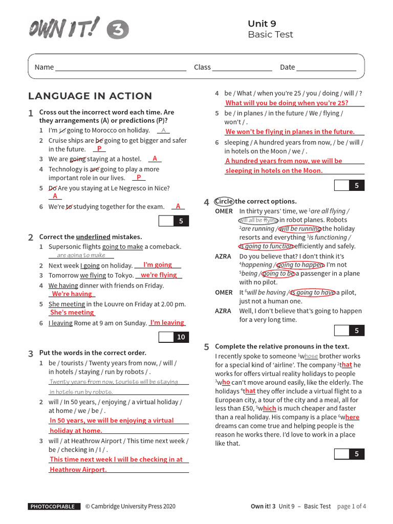 Unit9 Basic Test With Answers | PDF | Tourism