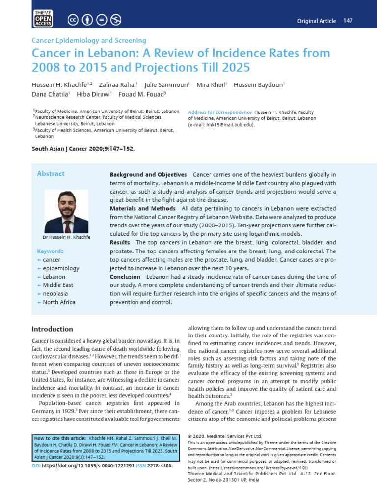 Cancer in Lebanon: A Review of Incidence Rates From 2008 To 2015 and ...