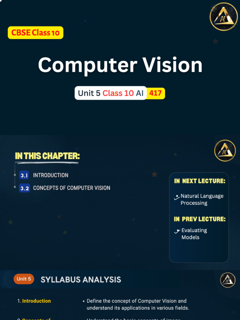 Lecture Notes Unit 5 AI Class 10 Computer Vision 2026 | PDF