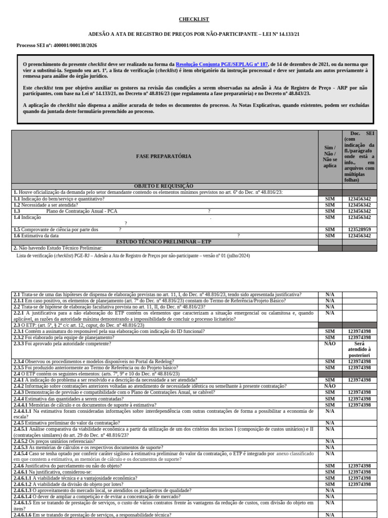 Checklist Adesao A Ata de Registro de Precos 000138 2026 | PDF ...