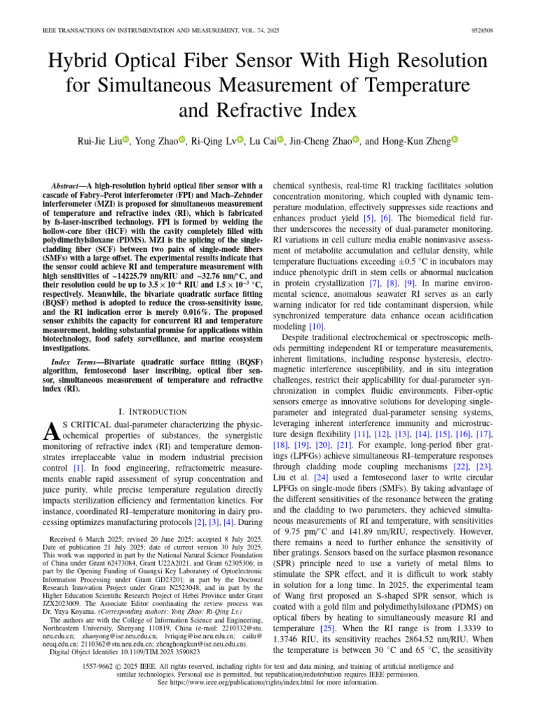 Hybrid Optical Fiber Sensor With High Resolution for Simultaneous ...