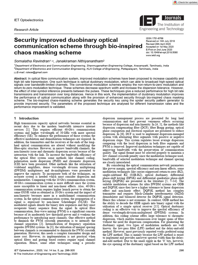 IET Optoelectronics - 2020 - Ravindran - Security Improved Duobinary ...