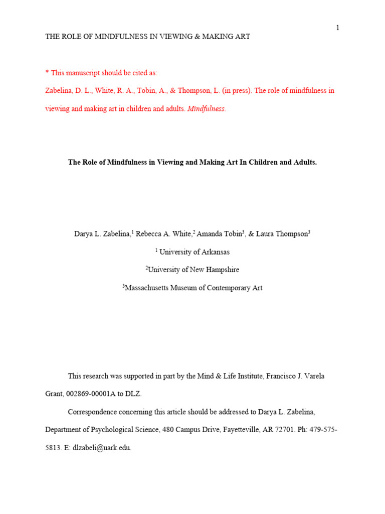 Zabelina-White-Tobin-Thompson-In Press-The Role of Mindfulness in ...